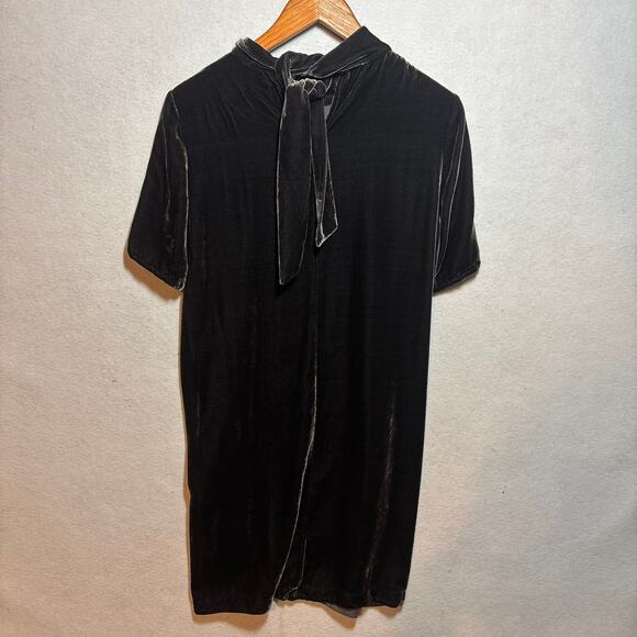 Eileen Fisher Petite Charcoal VELVET Mock Neck Tie Women's Size Small - Picture 3 of 8